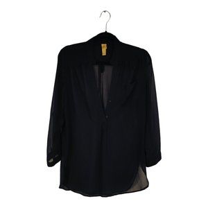 BEE STITCHED NAVY SHEER LIGHT WEIGHT POCKET BLOUSE SHIRT WOMENS SIZE LARGE L